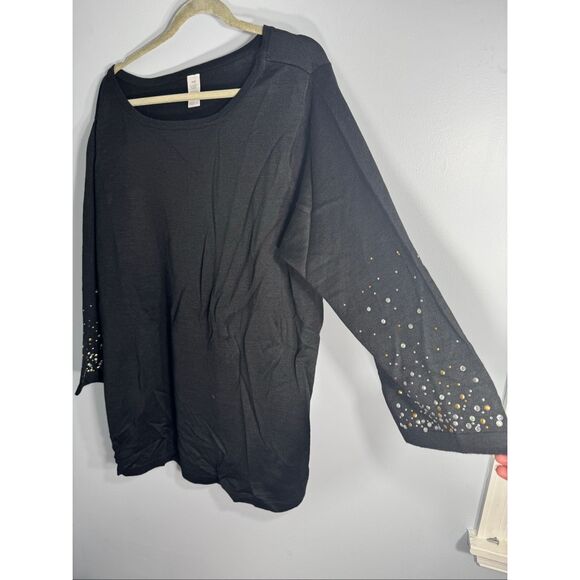 Avon Women's Embellished Quarter Sleeve Knit Tunic Sweater Top Black 3X NWOT - Picture 6 of 9